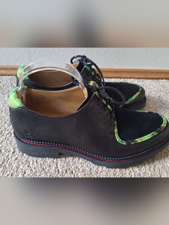 JOHN FLUEVOG Angel Maevey Black Leather Suede Green Piping Lace Up M 7.5 W 9.5 main image 10